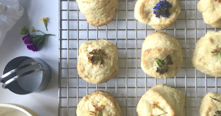 Lemon Cream Scones with Edible Flowers