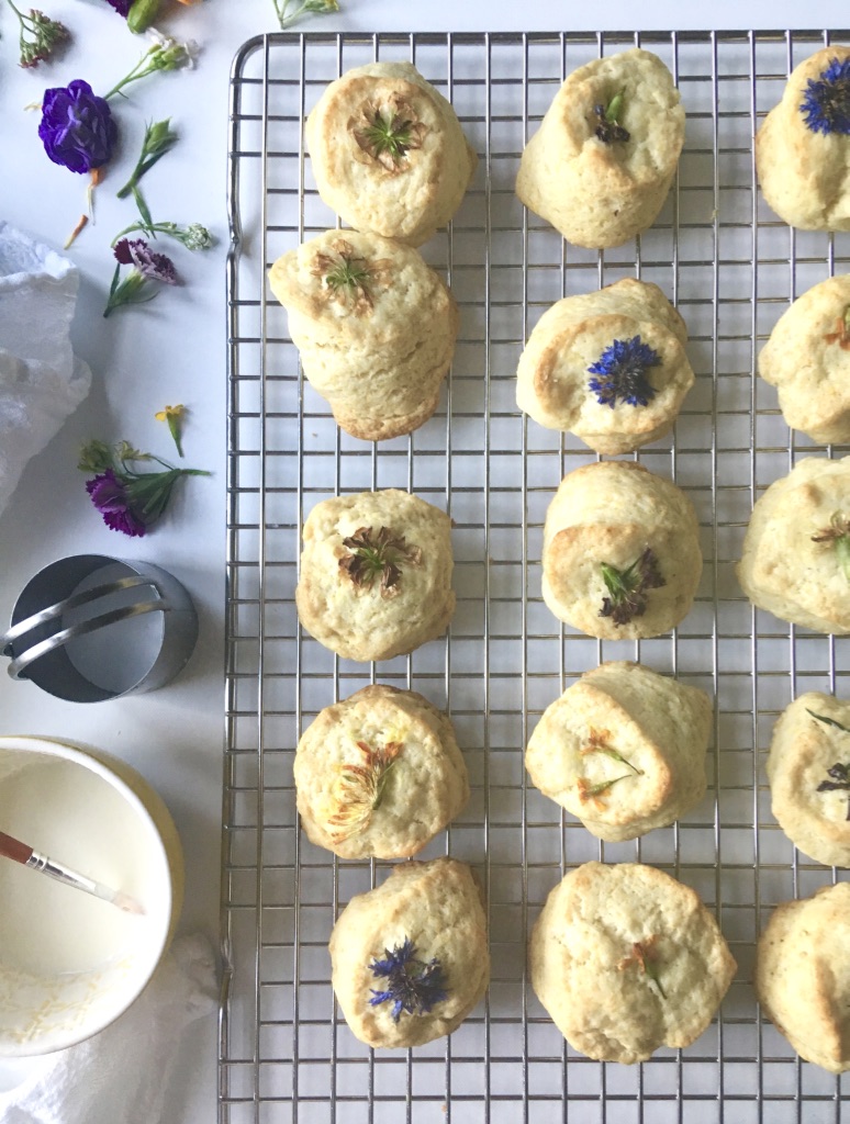 Lemon Cream Scones with Edible Flowers