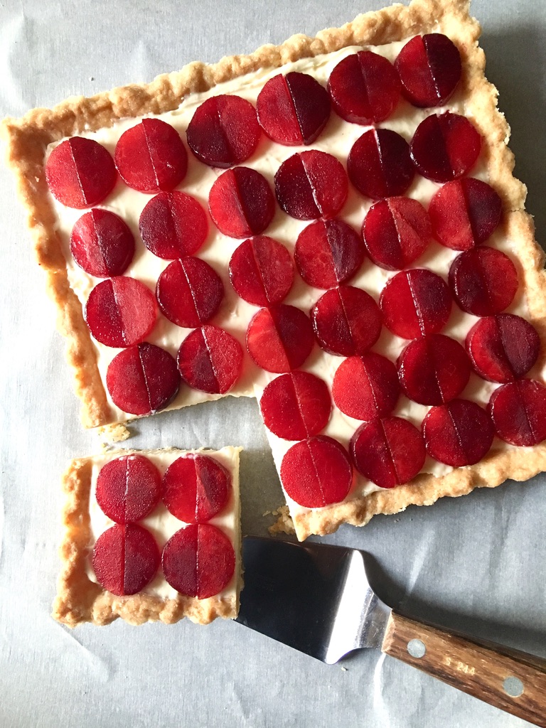 Plum Tart with Honey Ginger Mascarpone Filling