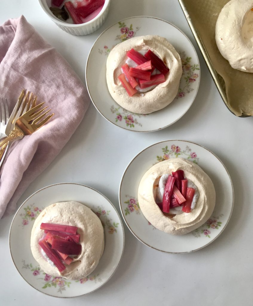 mini pavlova rhubarb kaffir lime coconut cream