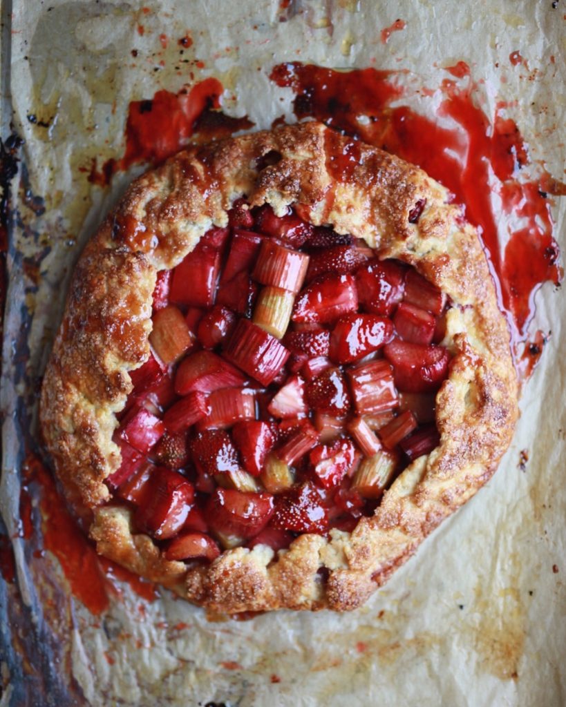 strawberry rhubarb rose galette