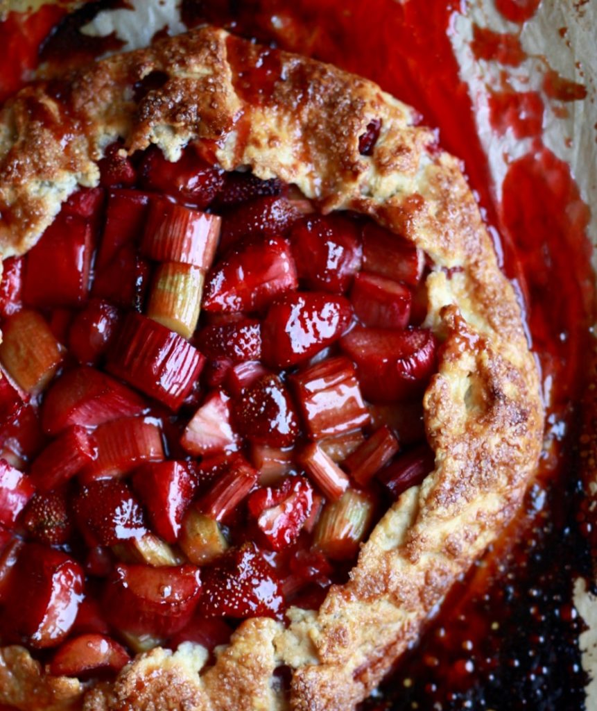 strawberry rhubarb rose galette