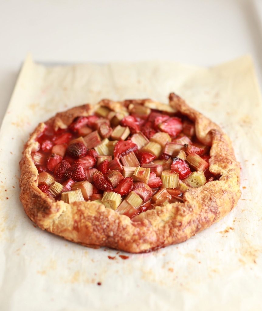 strawberry rhubarb rose galette