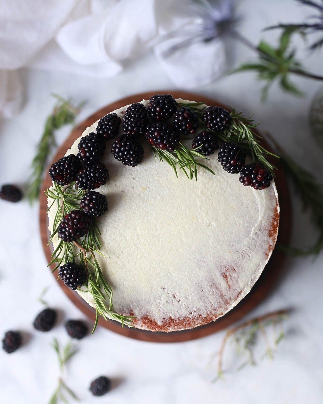 Lemon Rosemary Olive Oil Cake with Blackberry Curd and Mascarpone Buttercream