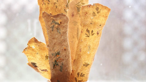 Sourdough Discard Crackers with Herbs and Edible Flowers