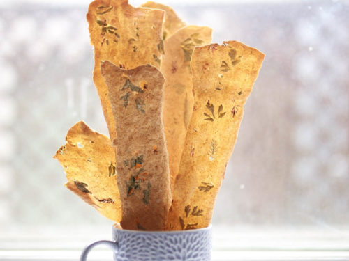 Sourdough Discard Crackers with Herbs and Edible Flowers