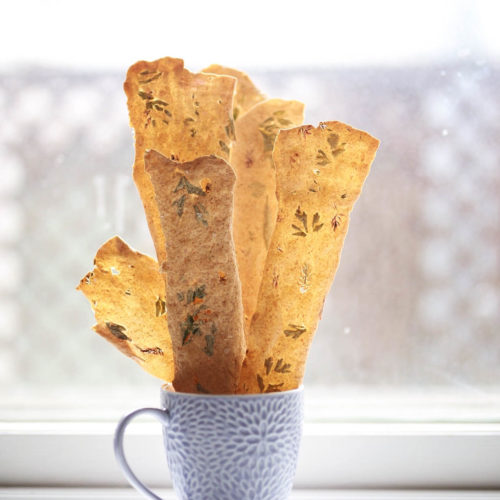 Sourdough Discard Crackers with Herbs and Edible Flowers