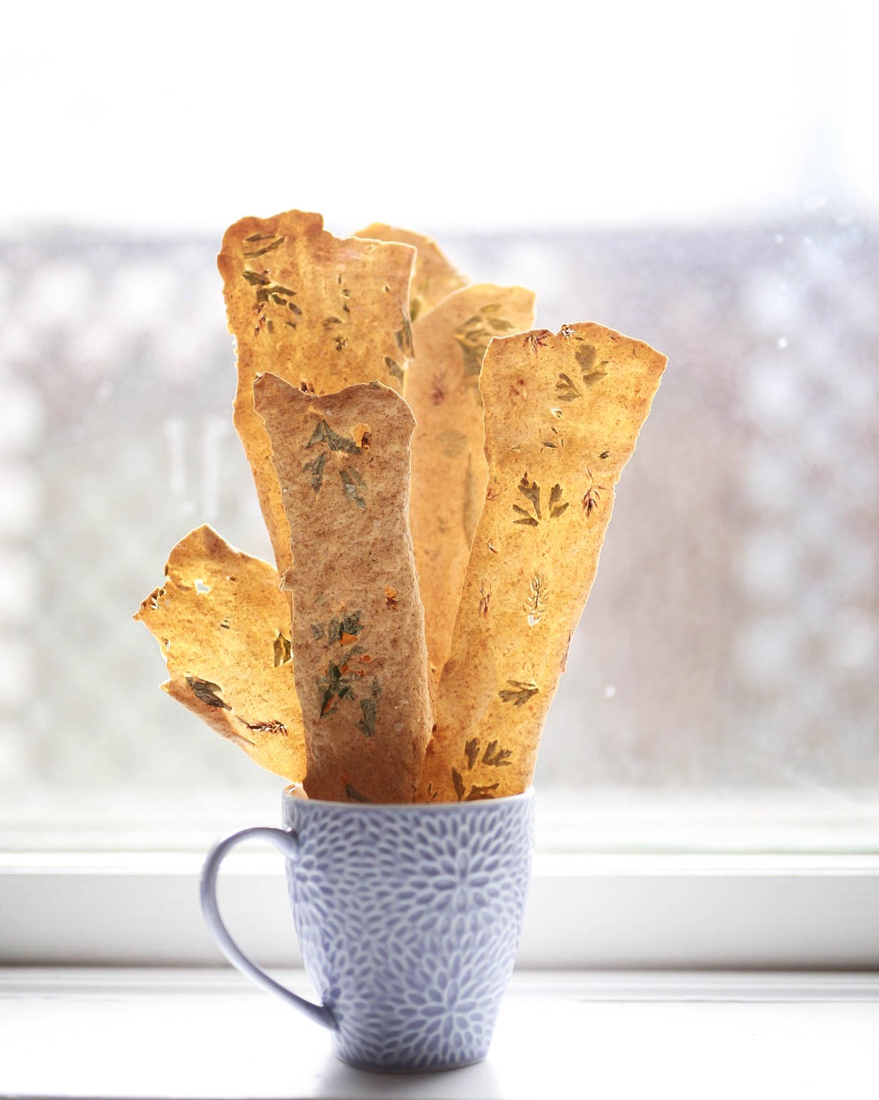 Sourdough Discard Crackers with Herbs and Edible Flowers