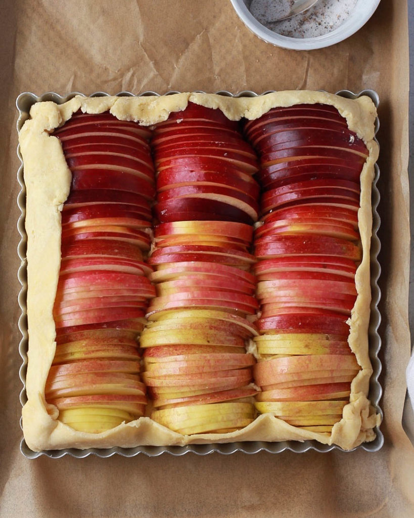 rustic apple ombre tart with honey frangipane