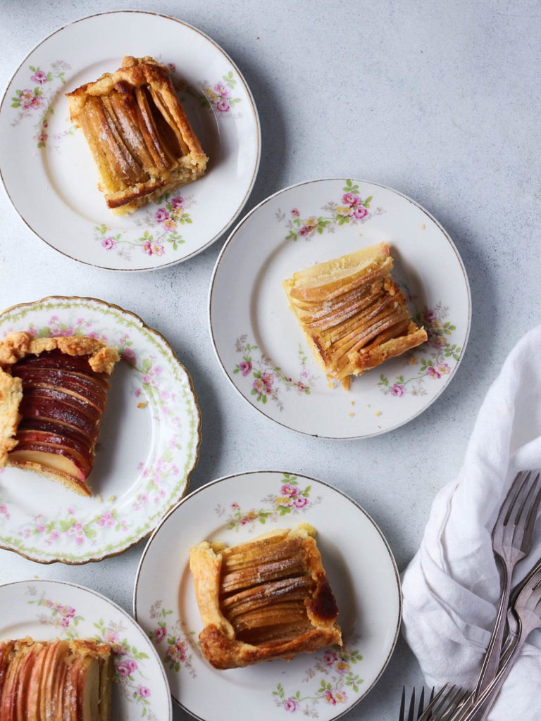 rustic apple ombre tart with honey frangipane