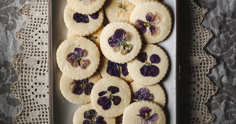 Orange Blossom Shortbread Cookies with Edible Flowers