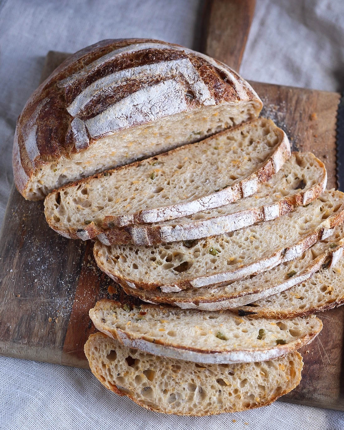 Sourdough Discard Loaf with Cornmeal, Cheddar, and Jalapeno