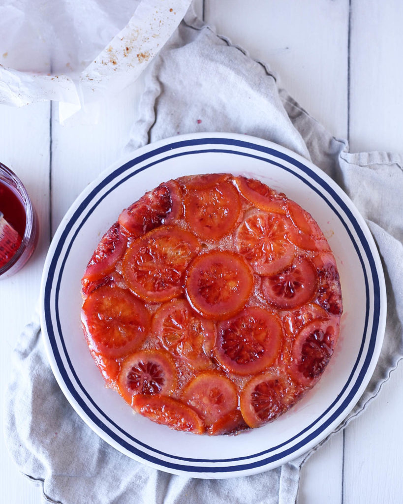 blood orange upside down cake glazed