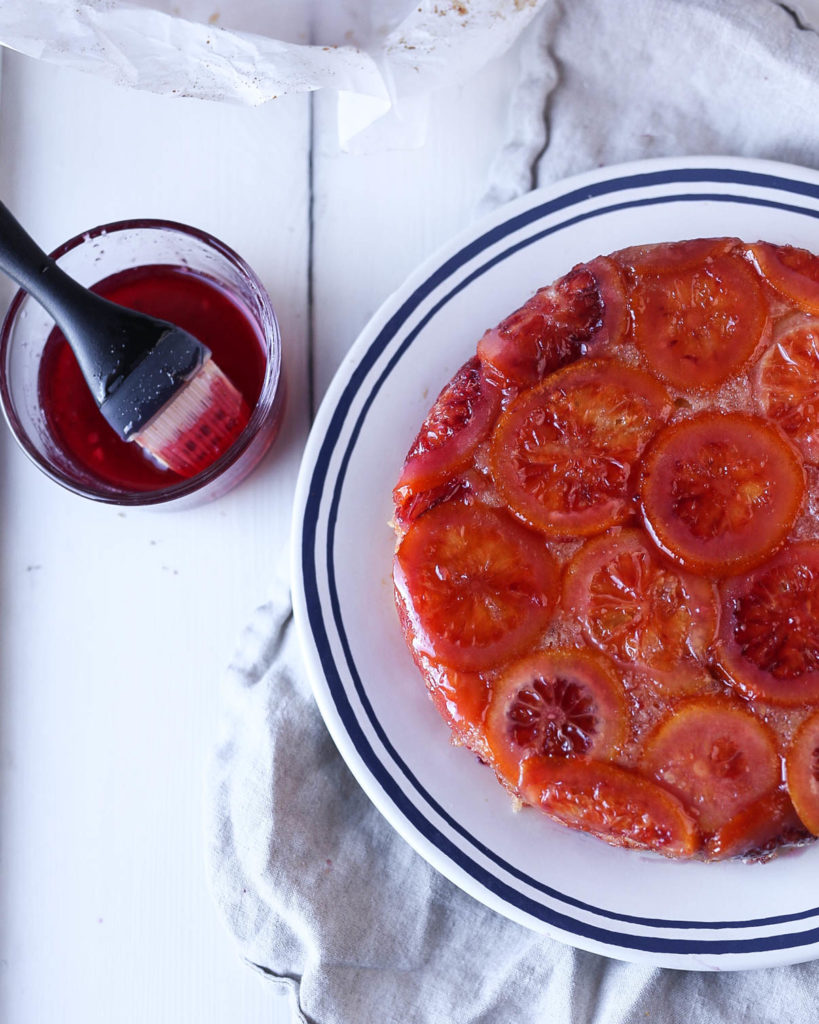 blood orange upside down cake glazed